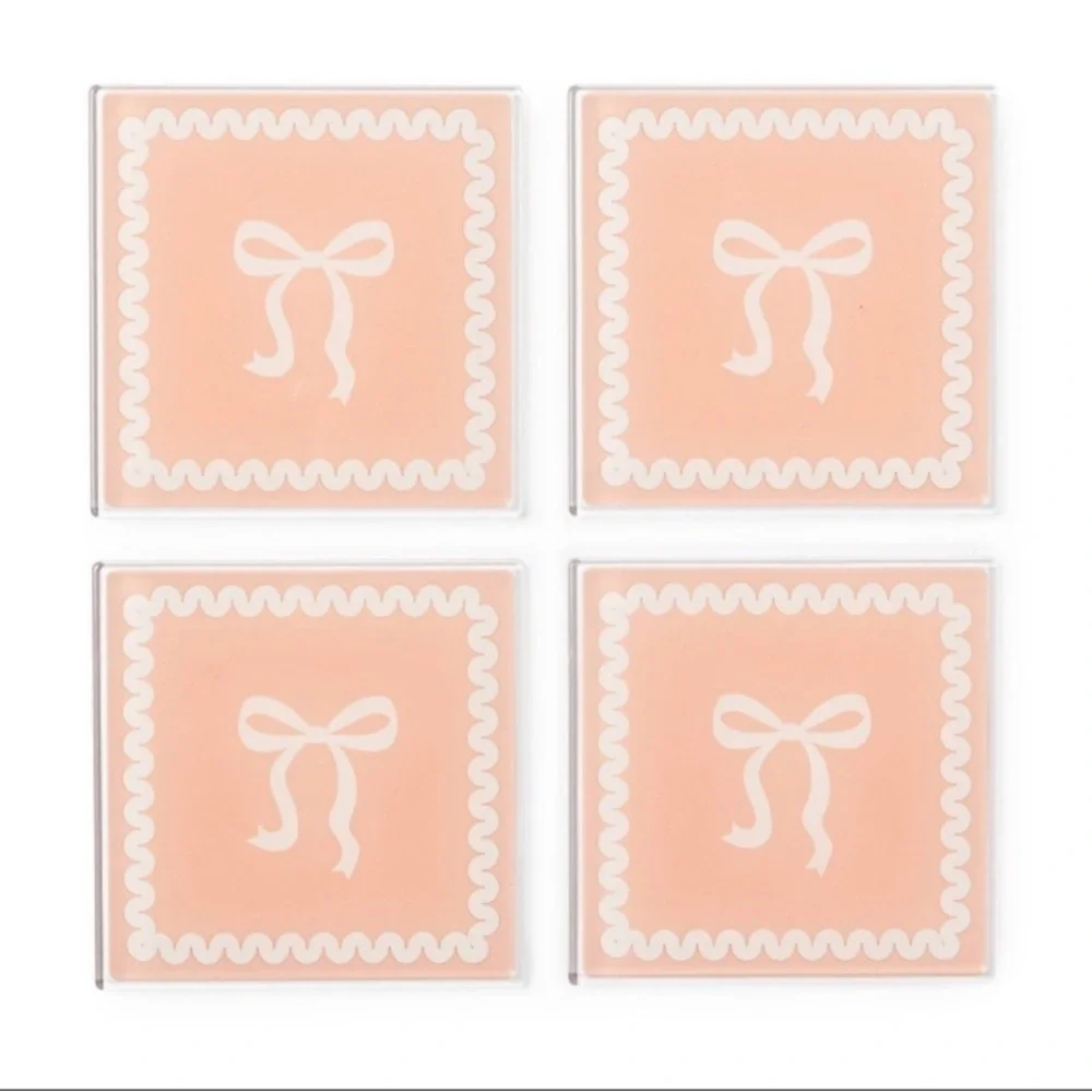 3 for $15 SALE Target Bullseye Coquette Pink & White Bow Coasters, New, 4 pack